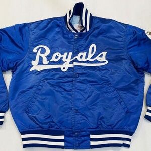 Vintage Starter MLB Kansas City Royals Bomber Satin Jacket L Blue Sewn Quilted